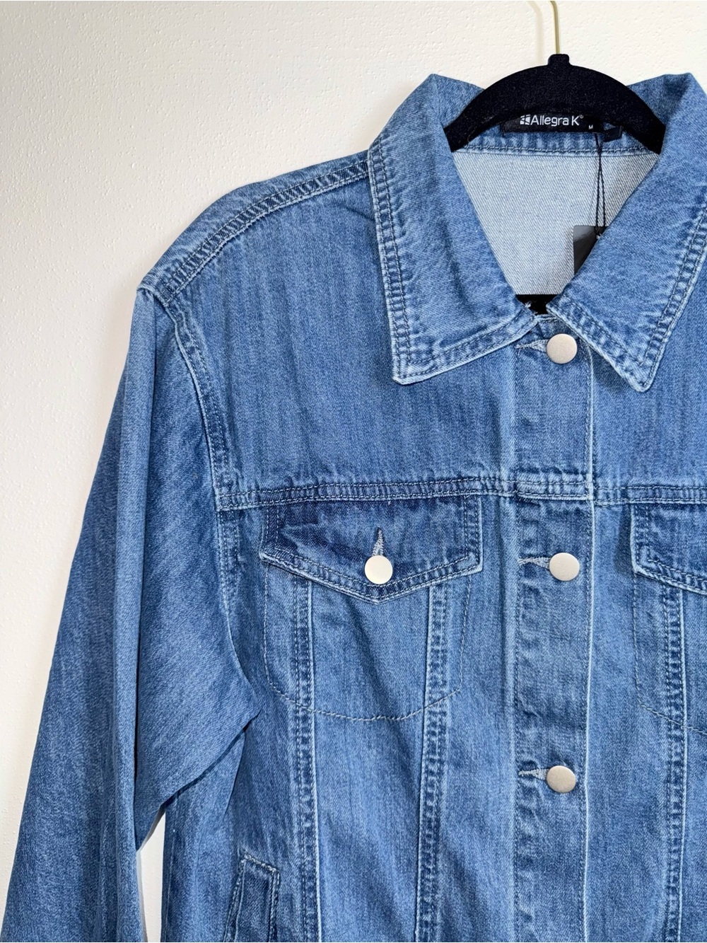 Allegra K Oversized Denim Jacket Medium Wash Button Jean NWT New Medium Women’s - Picture 3 of 10